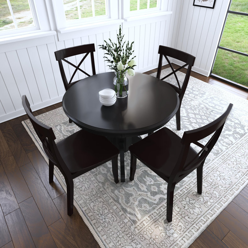 Ensemble repas en bois massif pour quatre personnes Standridge, Noir