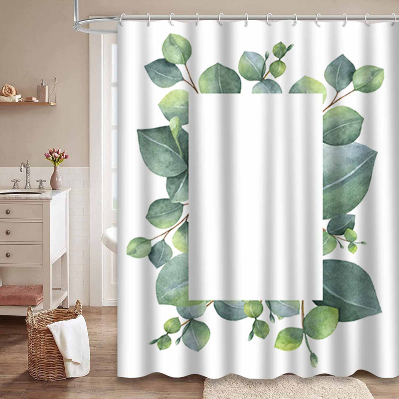 Rideau de douche Floral avec 12 crochets Eucalyptus, L 72 po x l 84 po
