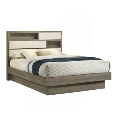 Lit double de style moderne en bois beige et brun