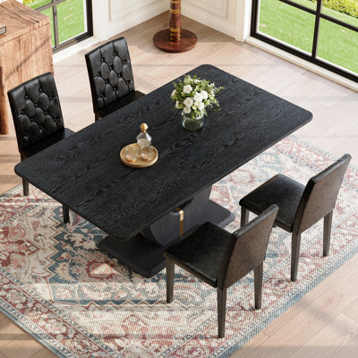 Ensemble de table de salle à manger moderne en bois noir avec chaises en polyuréthane