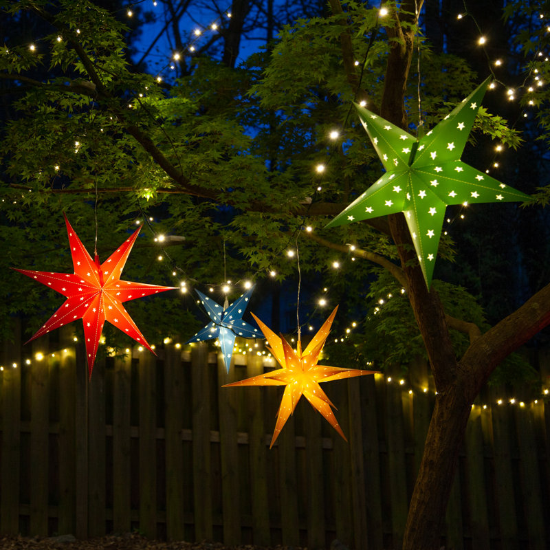LED Fold-Flat 5-Point Star Light Lanterns, Green, 24" H x 24" W x 8" D