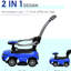 Blue Push Car Stroller With Extra Storage Compartment And Music Feature 1-3 Years Ride On Adjustable Steering