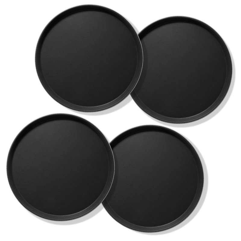 Jubilee 16" Round Black Non-Skid Plastic Serving Trays, Set of 4