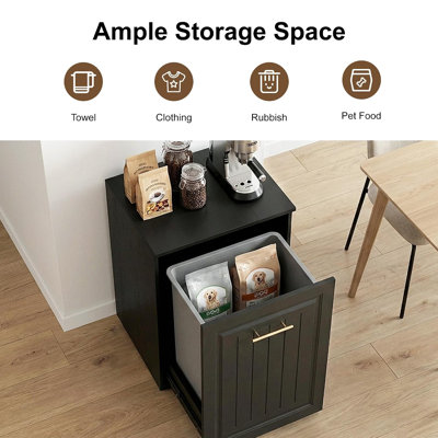 Armoire à poubelle escamotable pour bac de 10 gallons, panier à linge, à l'épreuve des animaux de compagnie, armoire de cuisine autoportante, poubelle cachée, recyclage des déchets en bois, mobilier de poubelle moderne