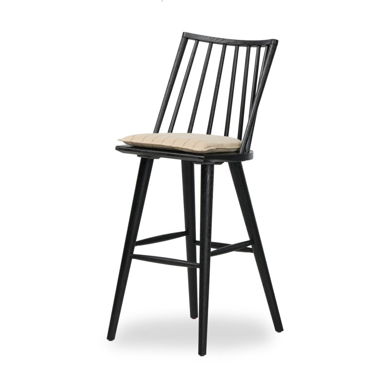 Lewis Windsor Stool With Cushion-Black Oak-Counter, Counter Stool (25.02” Seat Height), Black Oak