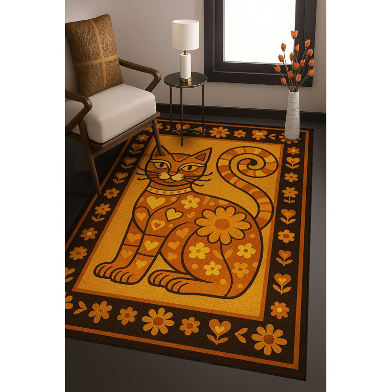 Tapis orange tissé lavable Mosso, 3'3" x 6'7"