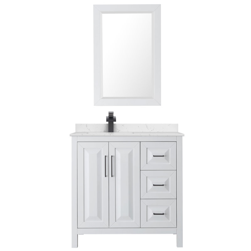 Daria 36'' W Single Vanity, Matte Black, Carrara Cultured Marble, White