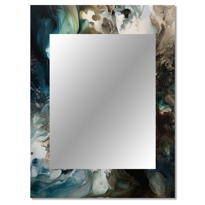 Green Black Inner Worlds Of Marble III - Geometric Mirror, Modern Decorative Wall Mirror, Printed Metal Art, 40" x 30"