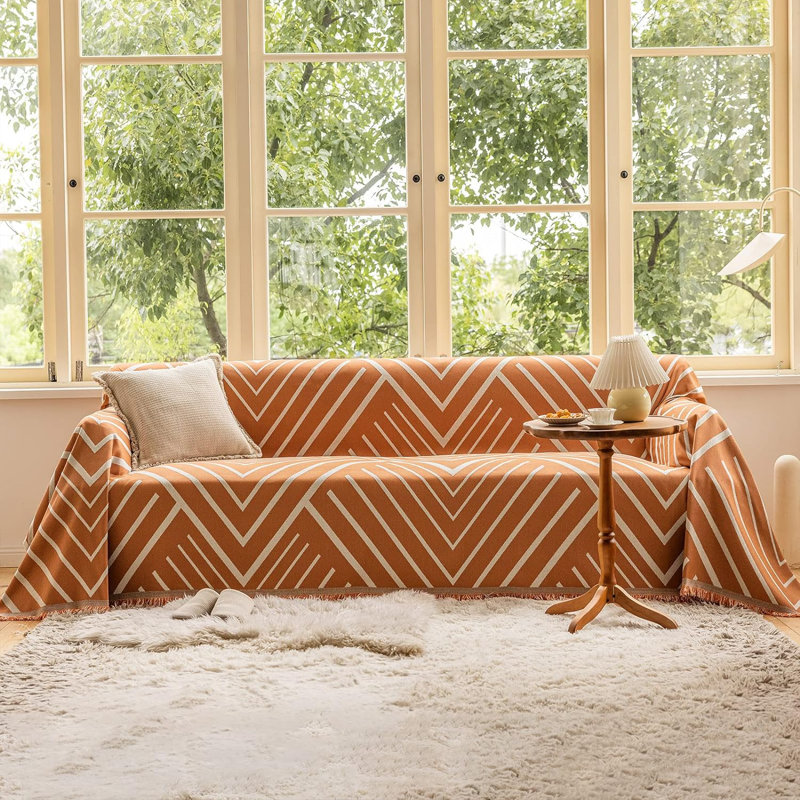 Housse pour coussin en chenille, H 71 po x l 134 po, Beige / chenille caramel