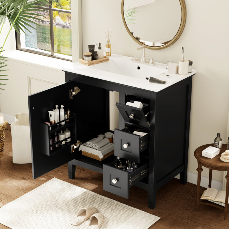 Meuble-lavabo en céramique 30 po, Noir