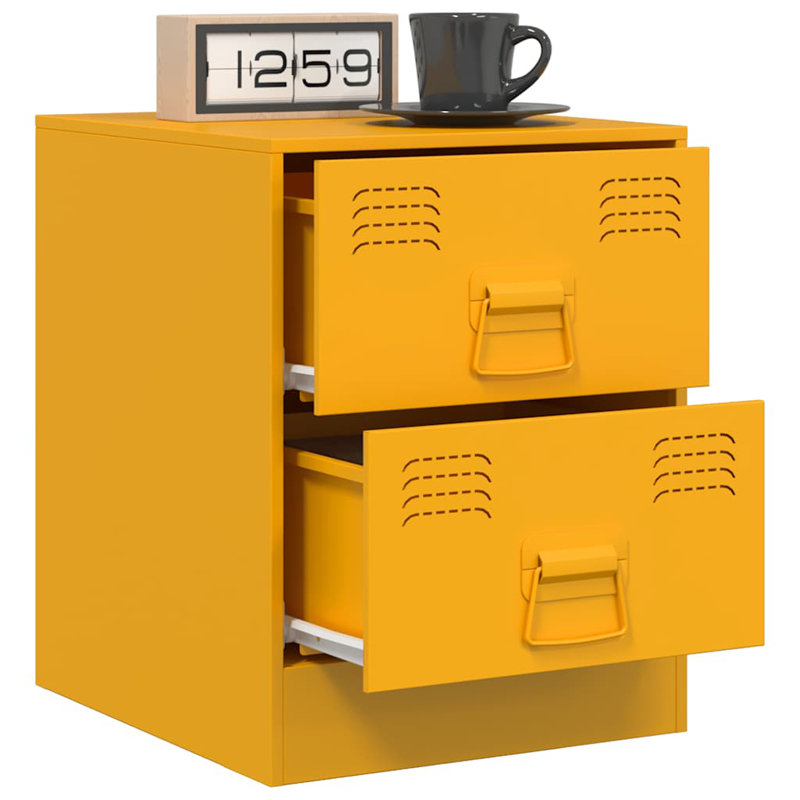 34.5 cm W Steel Bedside Table, Yellow, Set of 2