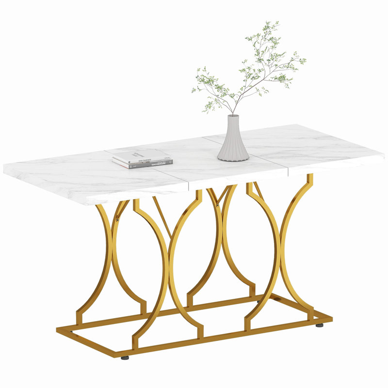 Table de salle à manger 59 po pour 6 personnes, table de salle à manger pour la maison, blanc