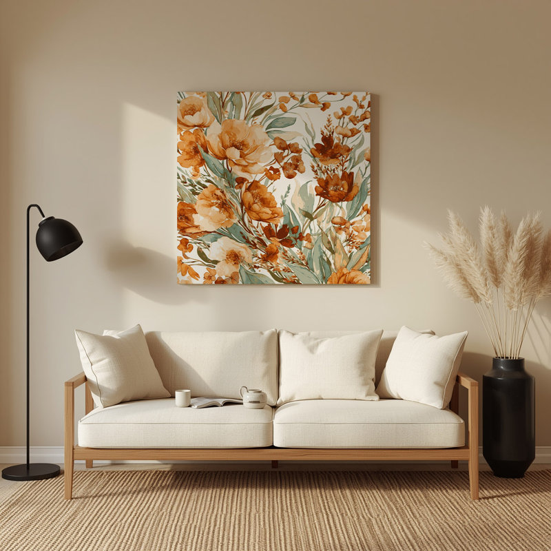 Aquarelle florale 47, art mural en métal brun