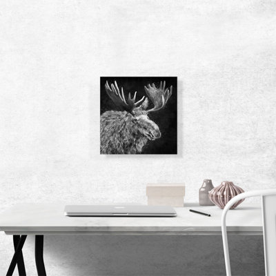 Bull Moose, Elk Antler, noir et blanc - impression sur toile tendue