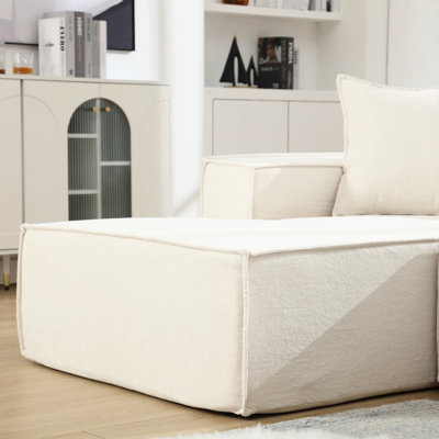 Élégant salon modulaire, beige, sans assemblage, assise élégante en tissu éponge moderne avec