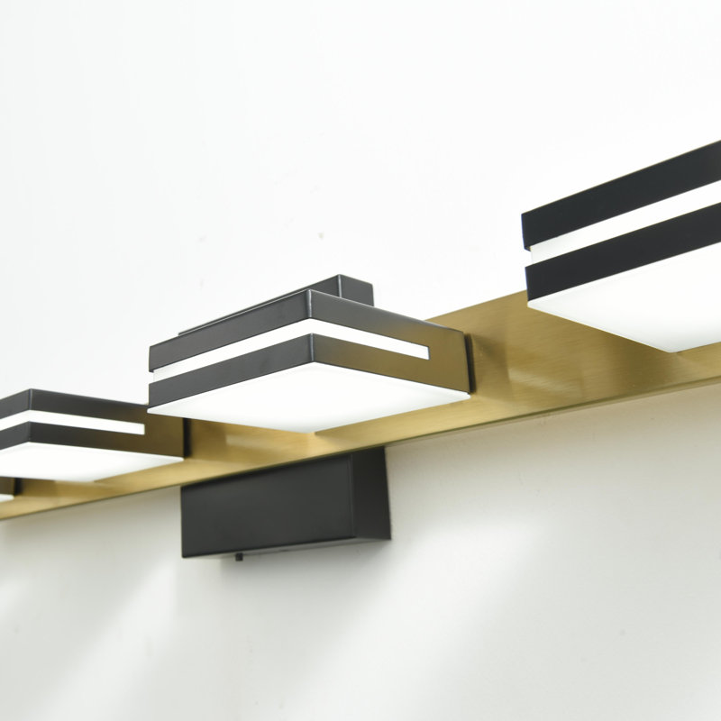 Lumières de meuble-lavabo modernes à DEL à intensité variable pour miroir, Or noir, Quatre lumières