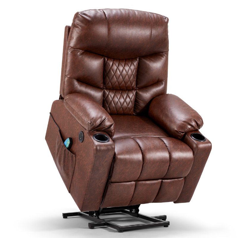Fauteuil de massage inclinable électrique en similicuir, Similicuir brun