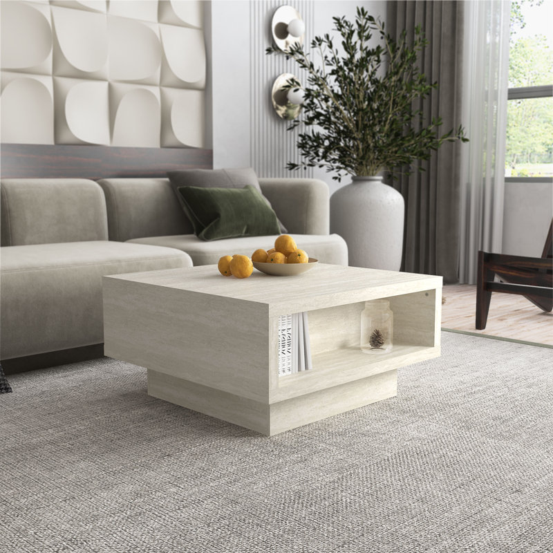 Caomhan Pedestal Coffee Table with Storage, Travertin