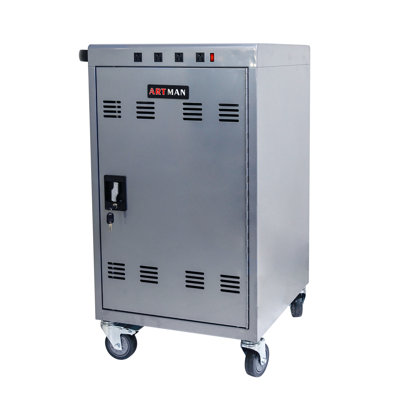 Chariot de charge mobile à 35 appareils avec armoire verrouillable pour tablettes et ordinateurs portables - Station de charge sécurisée pour les salles de classe, les bureaux et les bibliothèques - Fabrication en métal argenté