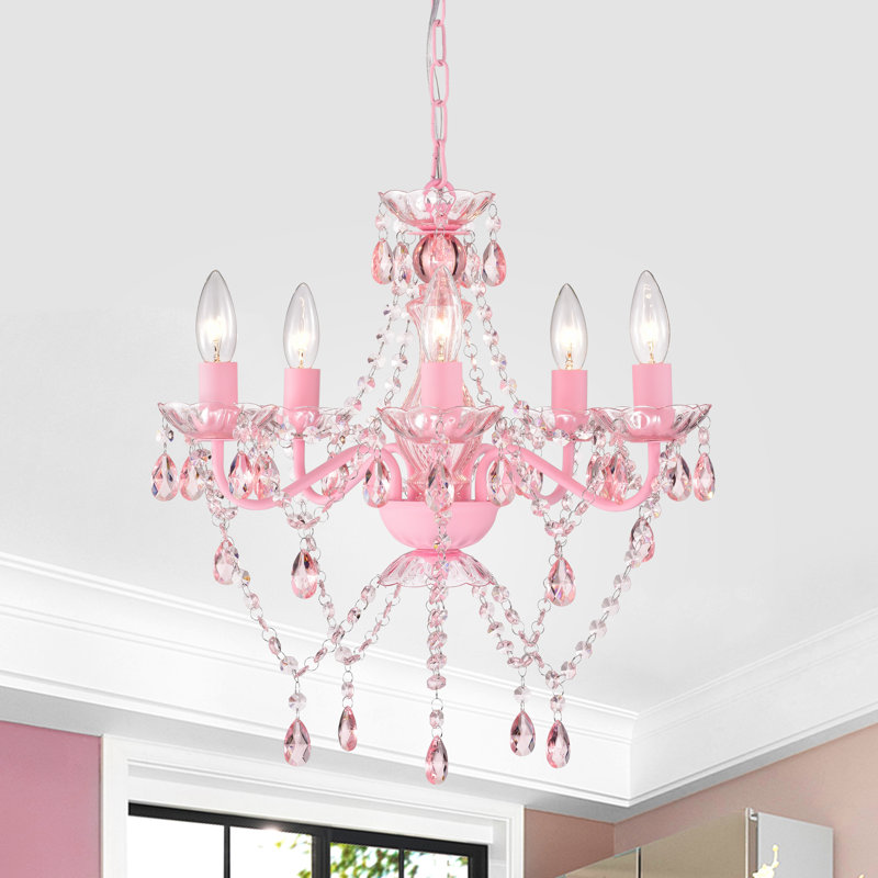 Lustre 5 lumières façon bougie Cochrane, Rose