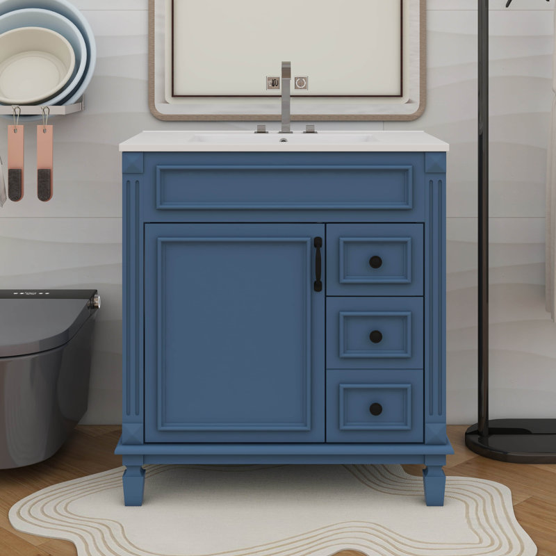 Meuble-lavabo 30 po avec lavabo en céramique, Bleu