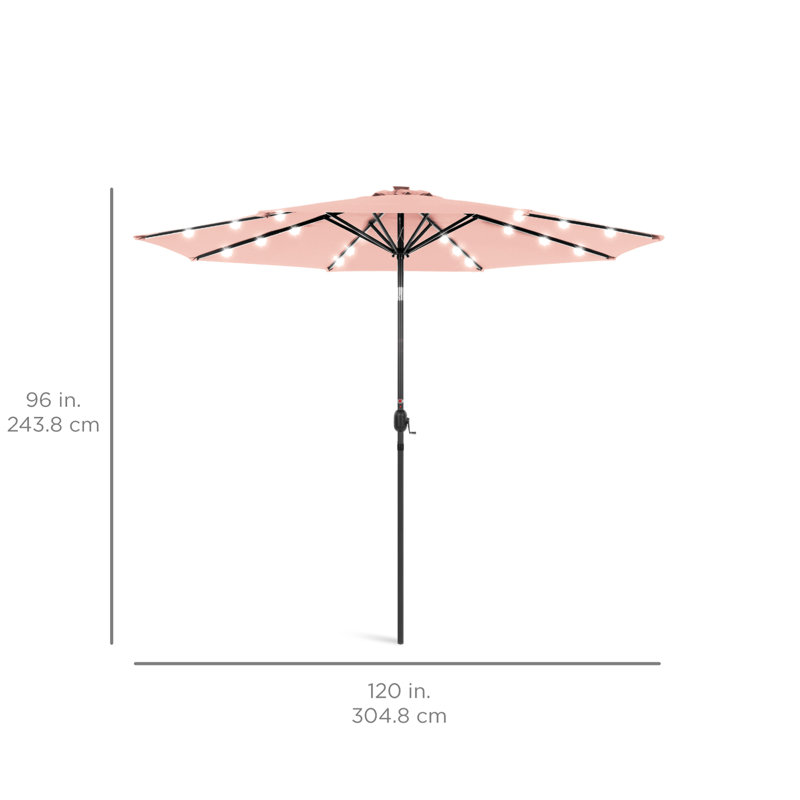 Parasol lumineux solaire à DEL avec ajustement de l'inclinaison 10 pi Shearer, tissu résistant aux rayons UV, Rose quartz