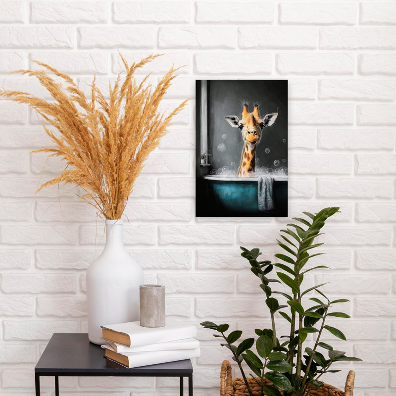 Giraffe In Bathtube 3 by Justyna Jaszke - Wrapped Canvas Print, 45.72 cm H x 30.48 cm W