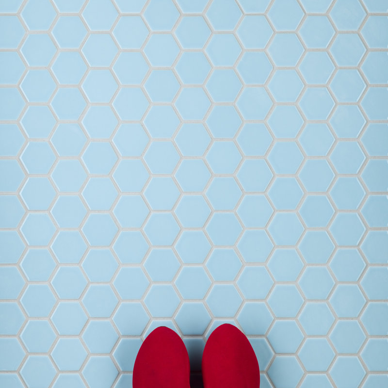 Hudson Due 2.2" x 2.2" Hex Porcelain Mosaic Floor And Wall Tile, Cashmere Blue