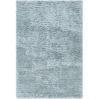 Tapis à poils longs en polyester bleu ardoise tissé à la machine Poler