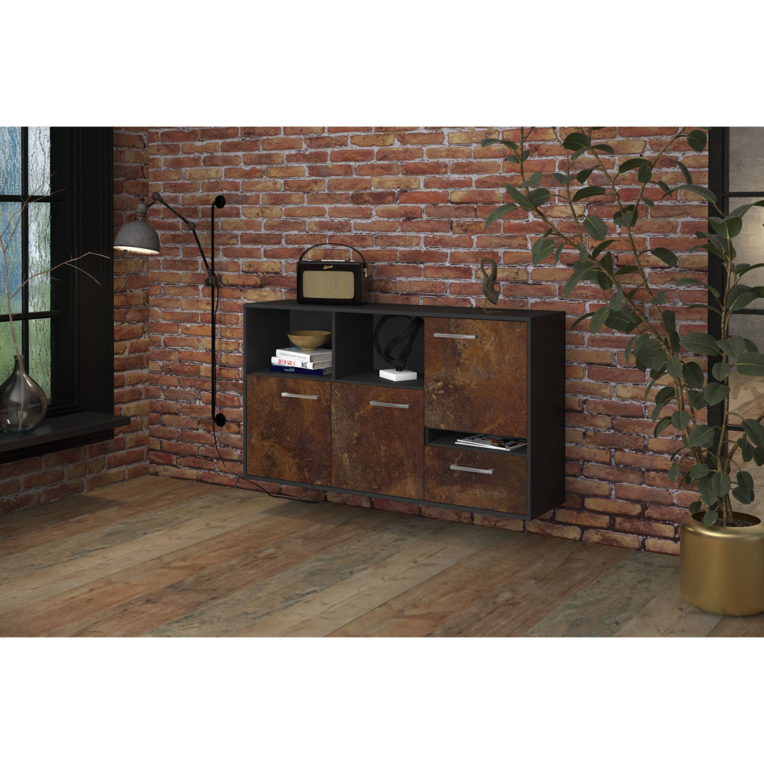 Sideboard Benoto, Farbe: Walnuss/Anthrazit, Fliegend/Metallgriffe, Größe: 136x79x35 cm