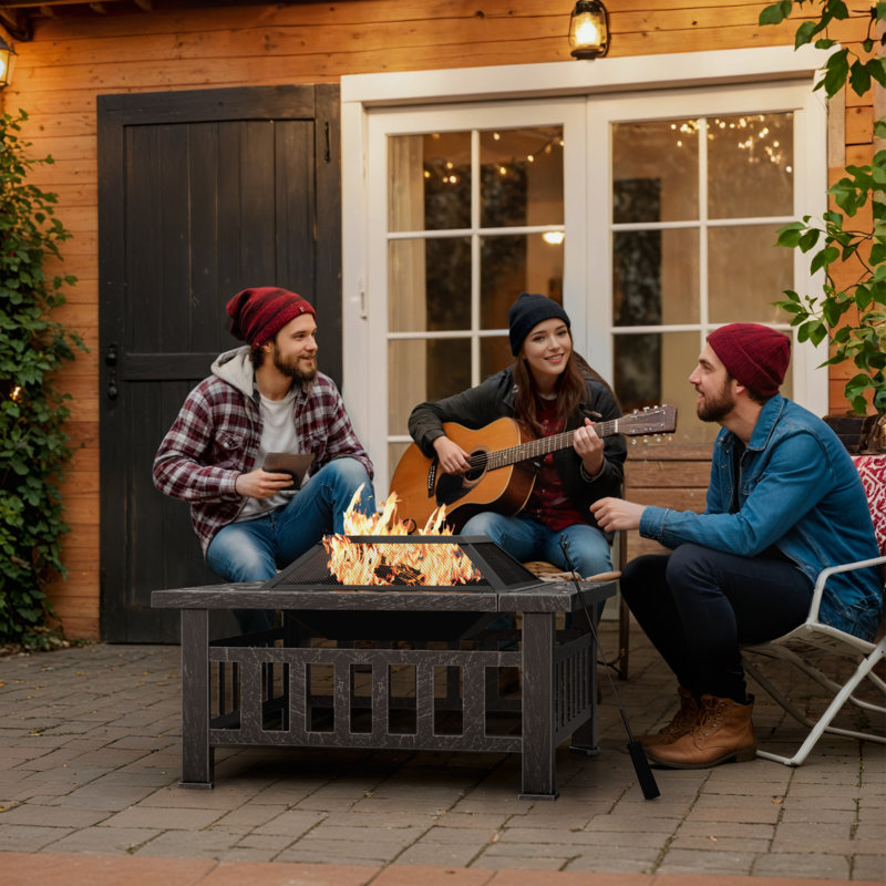 Digna Square Iron Smokeless Fire Pit with Lid, Silver