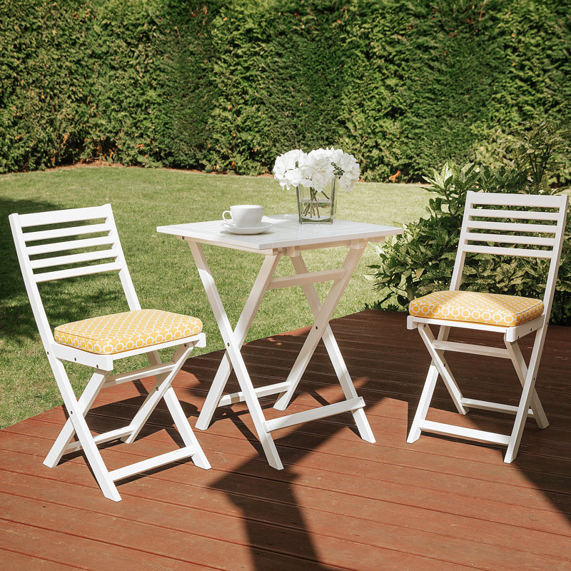 Nostrand 2 - Person Acacia Solid Wood Patio Dining Set Square Table with Cushions Included, White