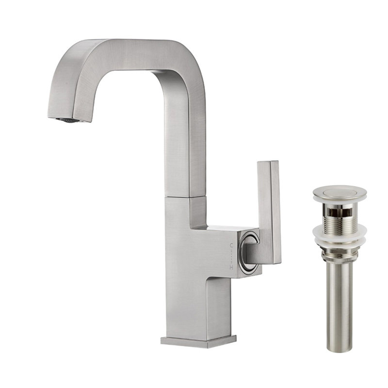 Robinet de lavabo pour salle de bain à une poignée, Nickel brossé