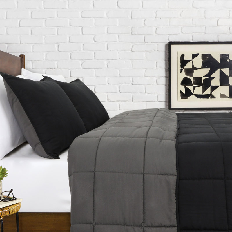 Twin Black and Gray Reversible Microfiber Bed Set