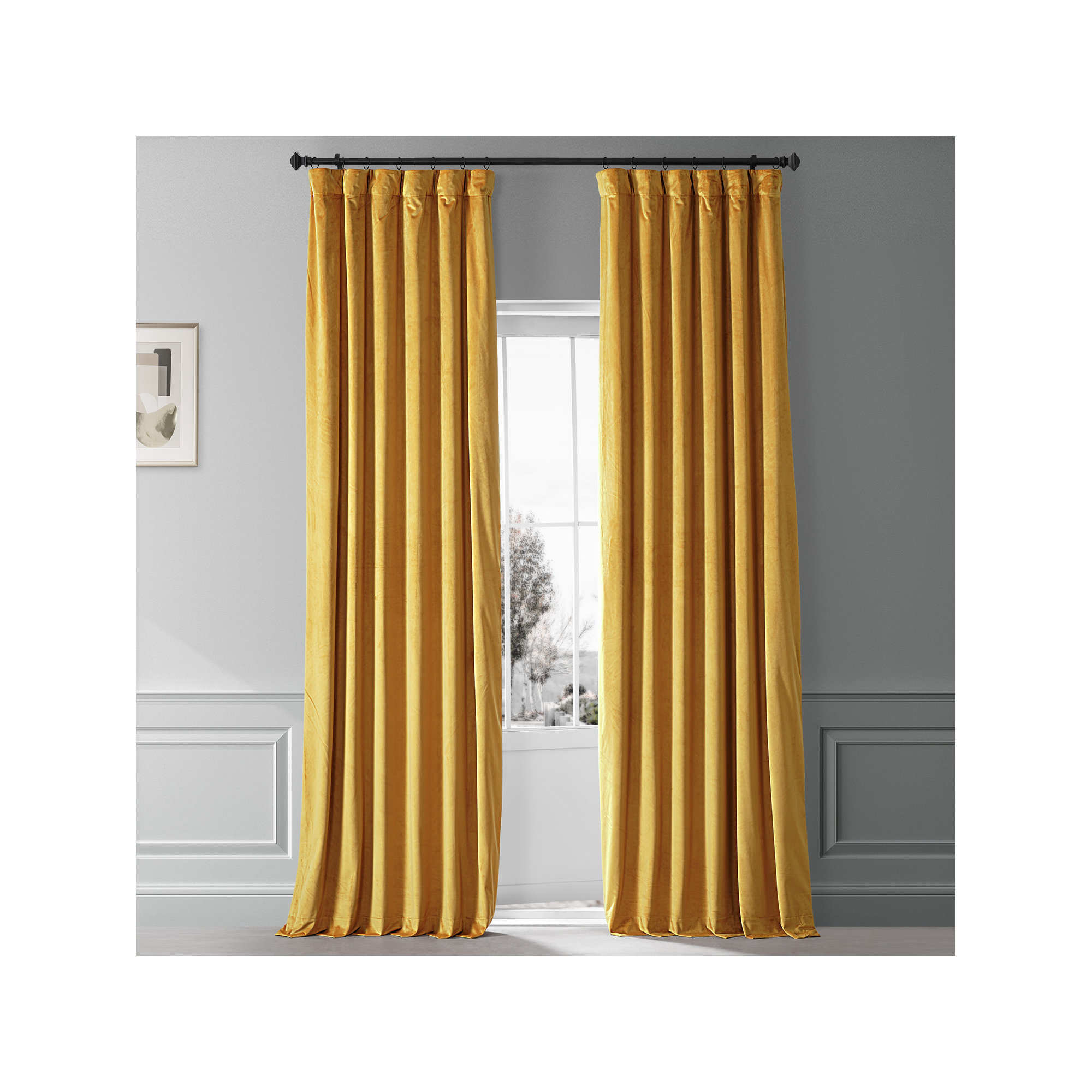 Loria Plush Velvet 100% Blackout Curtains For Bedroom, Living Room - Single Panel, Sophomore Gold, 50" W x 84" L