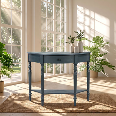 Table console demi-lune TREXM en pin massif, 99 cm L x 40 cm P x 77 cm H, 1 tiroir