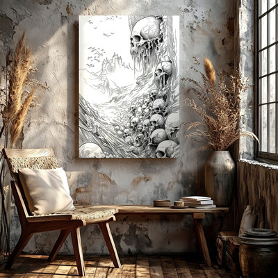 «Gothic Skull Landscape», impression à l'encre sur toile, horreur squelette sur toile, coordonnée couleur, affiche de paysage gothique pour décoration de salon, décoration murale galerie