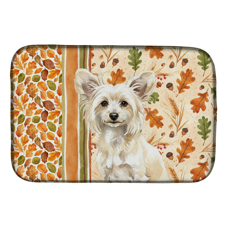 Powderpuff Chinese Crested Heirloom Fall Dish Drying Mat