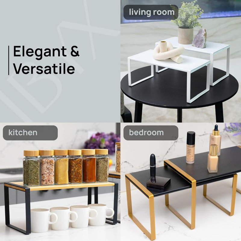 Ensemble de 3 tablettes de rangement pour armoire de cuisine, Naturel