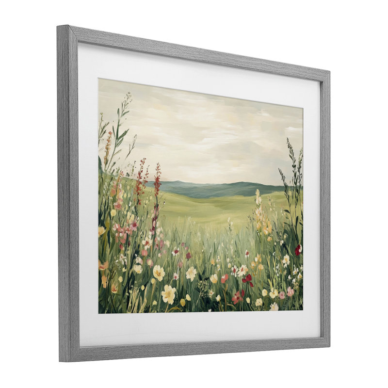 Nature's Meadow View, reproduction d'art sous verre encadrée par Petal Prints Design, Cadre de ferme gris, H 17 po x l 21 po
