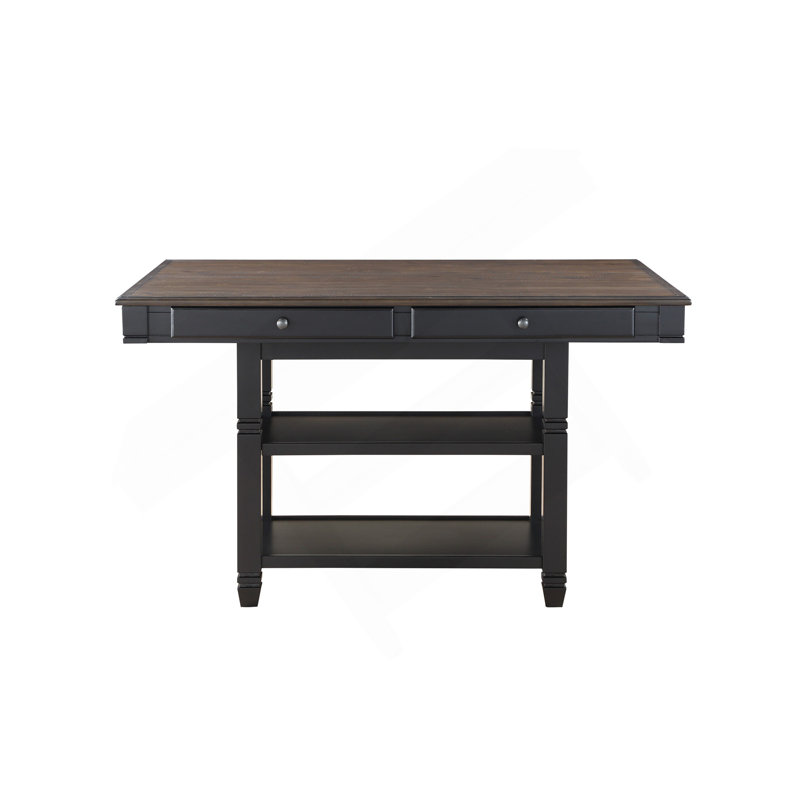 Table de salle à manger à hauteur de comptoir 1Pc de style transitionnel avec tiroirs de rangement et 2 tablettes de présentation au fini naturel et noir
