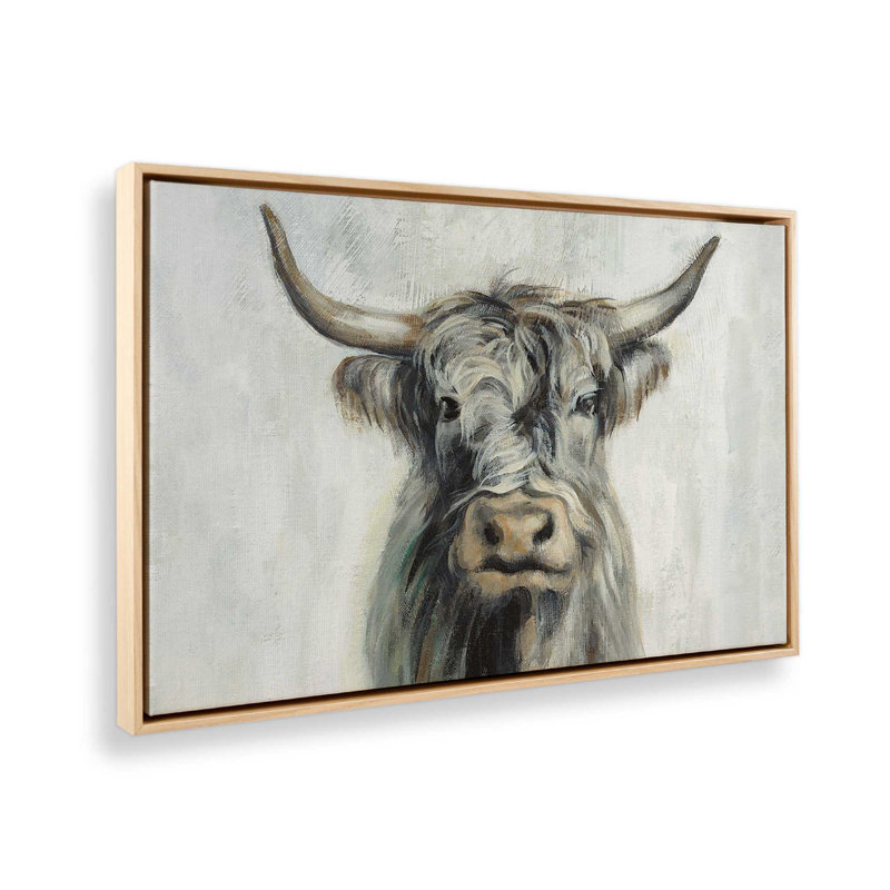 Impression sur toile Serene Longhorn Portrait, Cadre américain en érable flottant, H 20,75 po x l 30,75 po x P 1,75 po