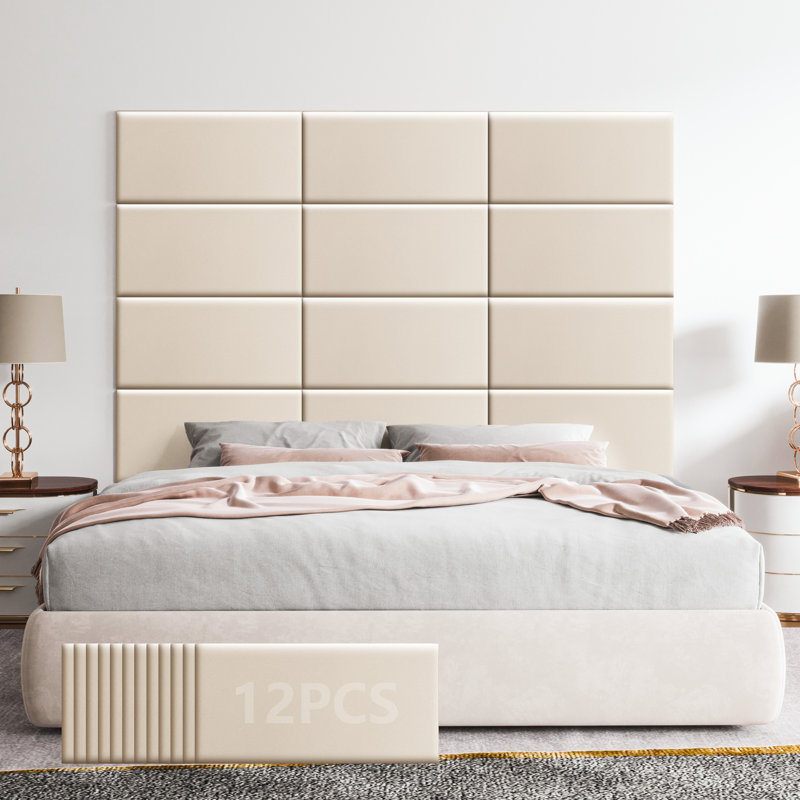 Faux Leather Peel Stick Wall Panels, Beige, 30cm H x 60cm W