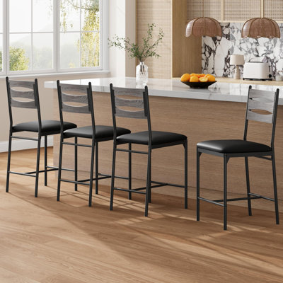 Ensemble de 4 tabourets de bar, chaises de bar avec dossier en bois, tabourets de bar de 22,4 po de hauteur pour comptoir, îlot, salle à manger, cuisine