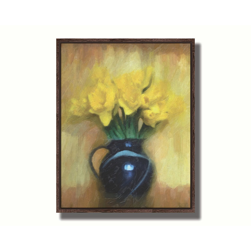 Daffs rétro dans un vase par Hal Halli. Estampe numérique, H 30,5 po x l 40,5 po, Brun