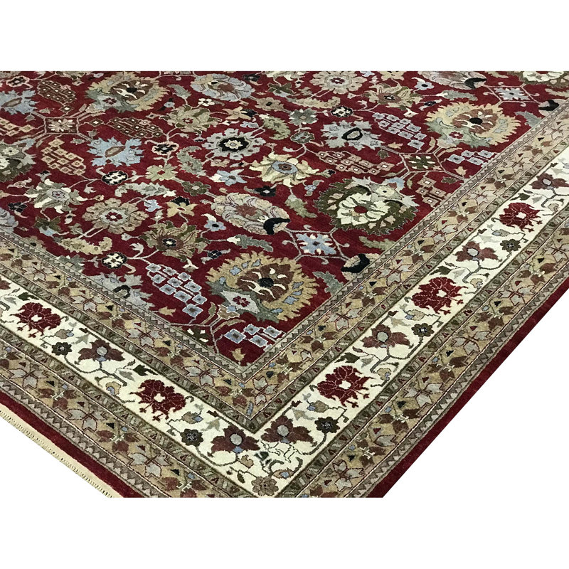 Tapis rouge et crème noué à la main de haute qualité