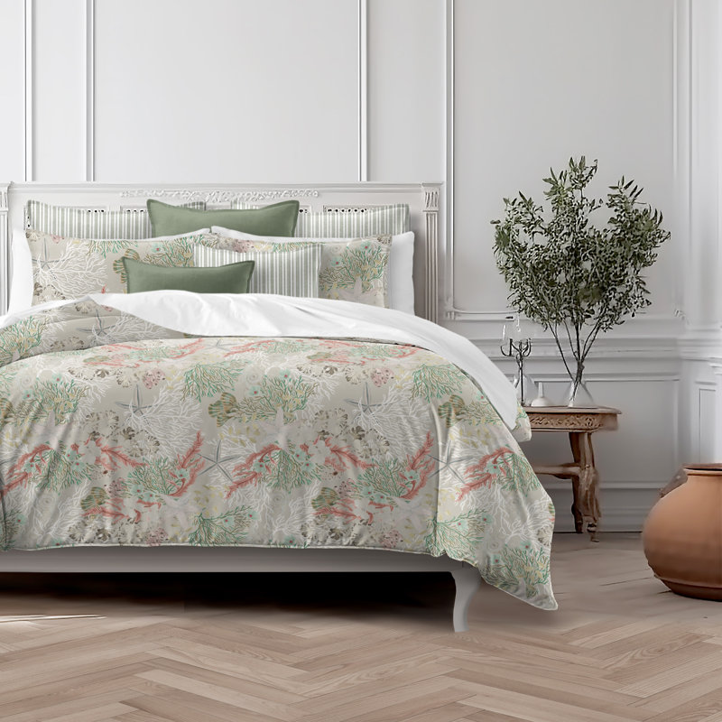 Under The Sea Coral Cotton Duvet Cover Set, California King Duvet Cover + 7 Additional Pieces