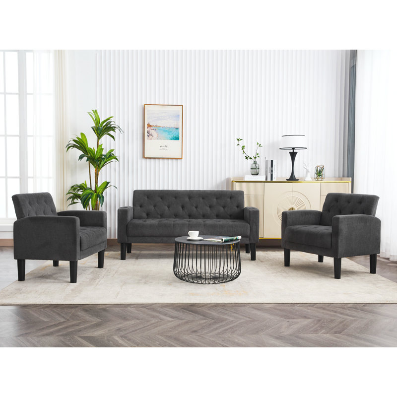 Tanysha 3 - Piece Living Room Set, Dark Gray Polyester Blend