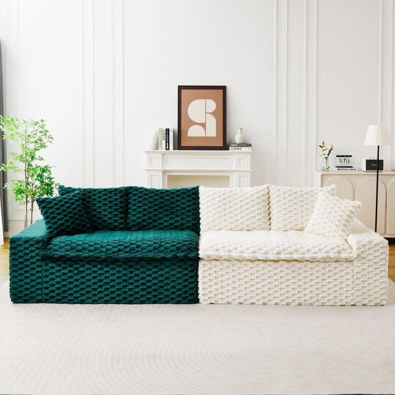 Green&White Turtle Velvet Double Chaise Lounge Multifunctional Lazy Sofa, Green/White Velvet