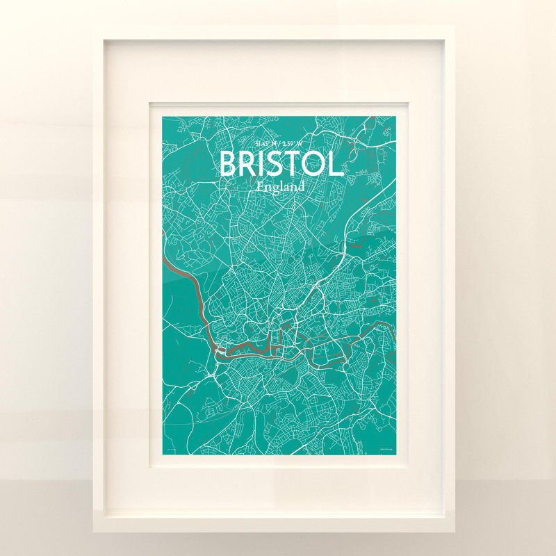 Bristol, carte de la ville, impression, H 24 po x l 18 po x P 0,05 po, Nature